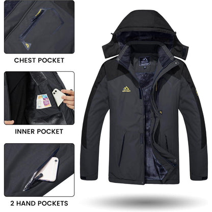 Herren Winterjacke wasserdicht warm gefüttert mit Kapuze Grau/Schwarz 3XL