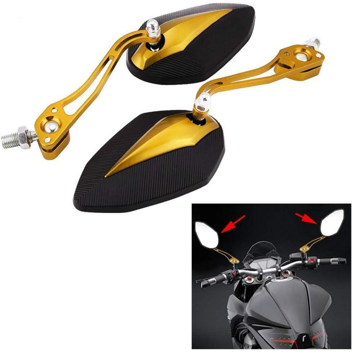 Motorrad Rückspiegel Set Gold/Chrom, Universal 8mm/10mm