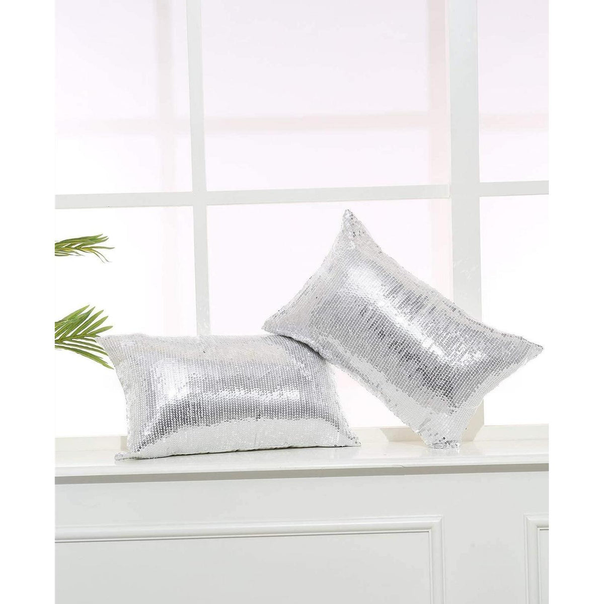 Silberne Pailletten Kissenbezüge 30x50 & 50x30 cm - 2er Set