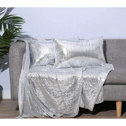 Silberne Pailletten Kissenbezüge 30x50 & 50x30 cm - 2er Set