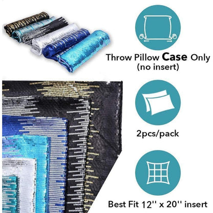Silberne Pailletten Kissenbezüge 30x50 & 50x30 cm - 2er Set