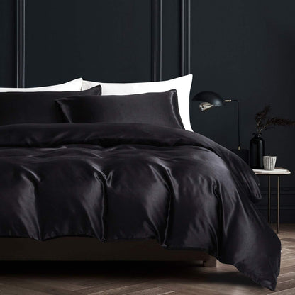 Satin Bettwäsche Set 135x200 cm Schwarz 4-teilig