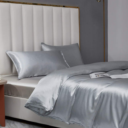 Satin Bettwäsche Set 135x200cm Grau 4-teilig