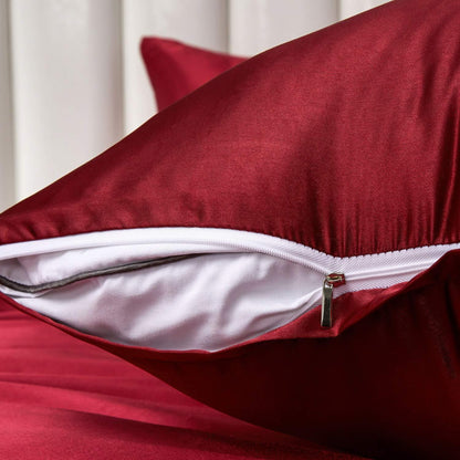 Satin Bettwäsche Set 135x200cm Rot Weinrot 4-teilig