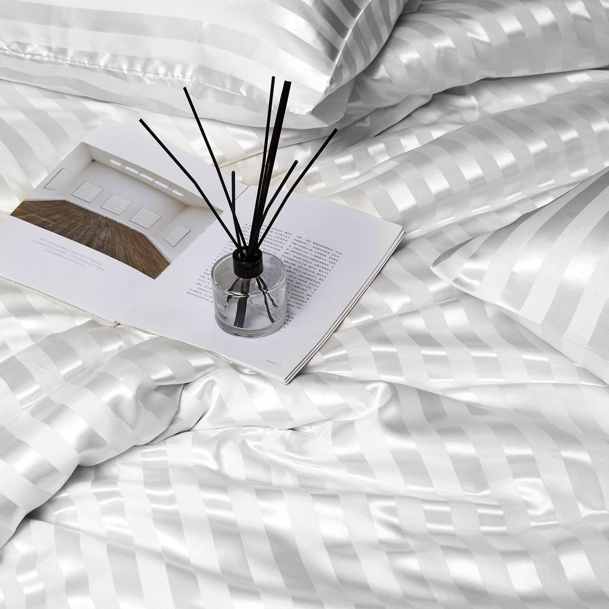 Damier Bettwäsche Set 220x240cm Weiß Satin Glanz 3-teilig