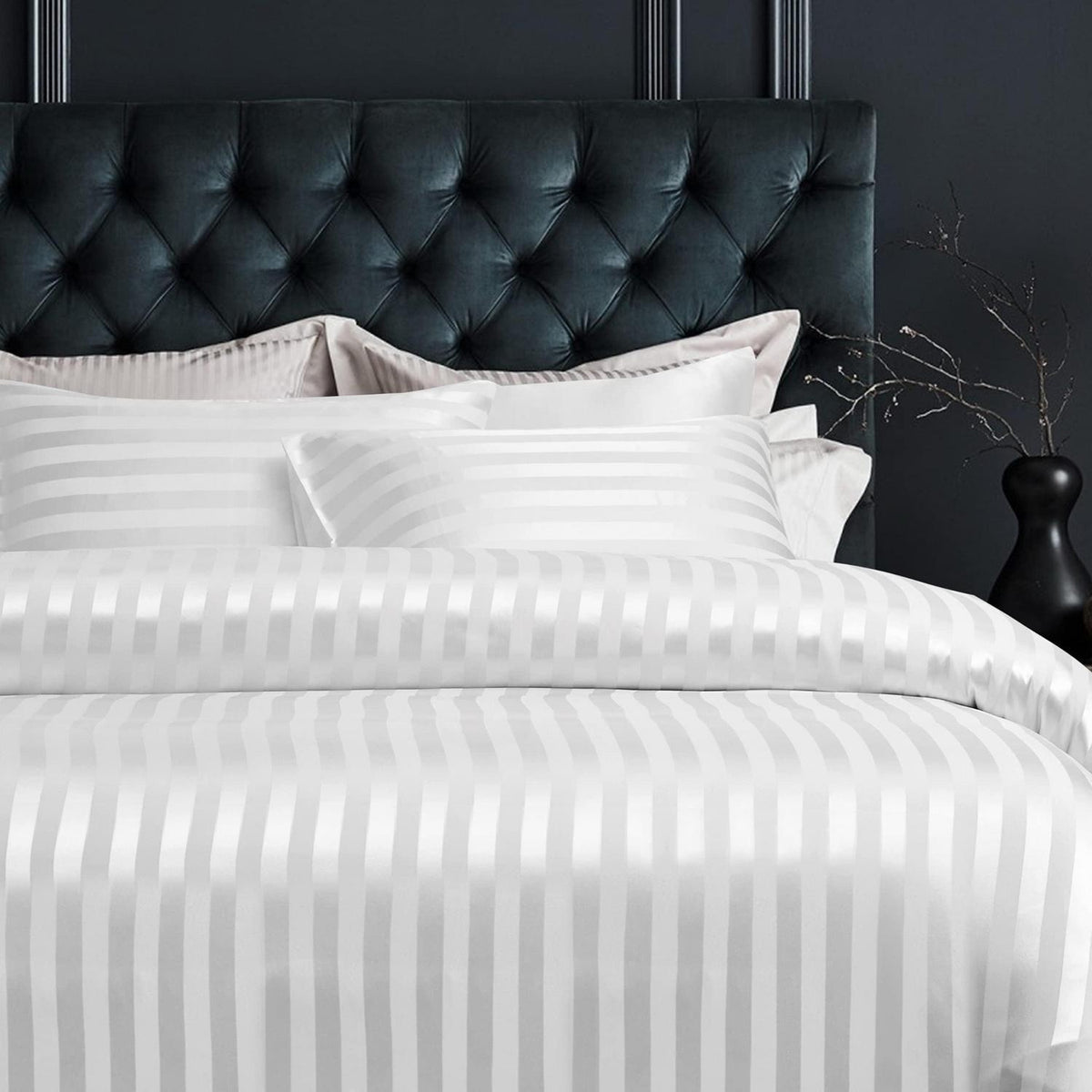 Damier Satin Bettwäsche-Set 200x220cm Weiß Glanzsatin 3-teilig