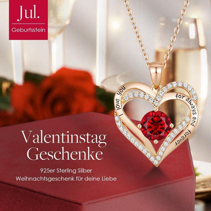 Herz Halskette 925 Sterling Silber Rosegold mit Zirkonia & Geburtsstein