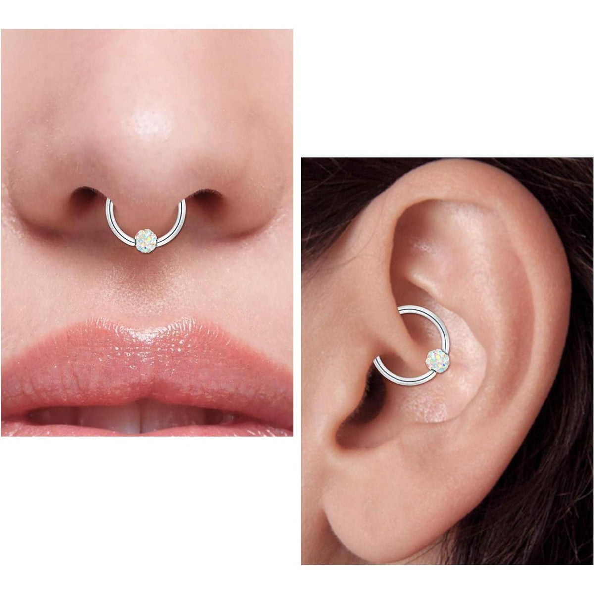 Chirurgenstahl Piercing Set 16G Silber mit CZ für Damen & Herren