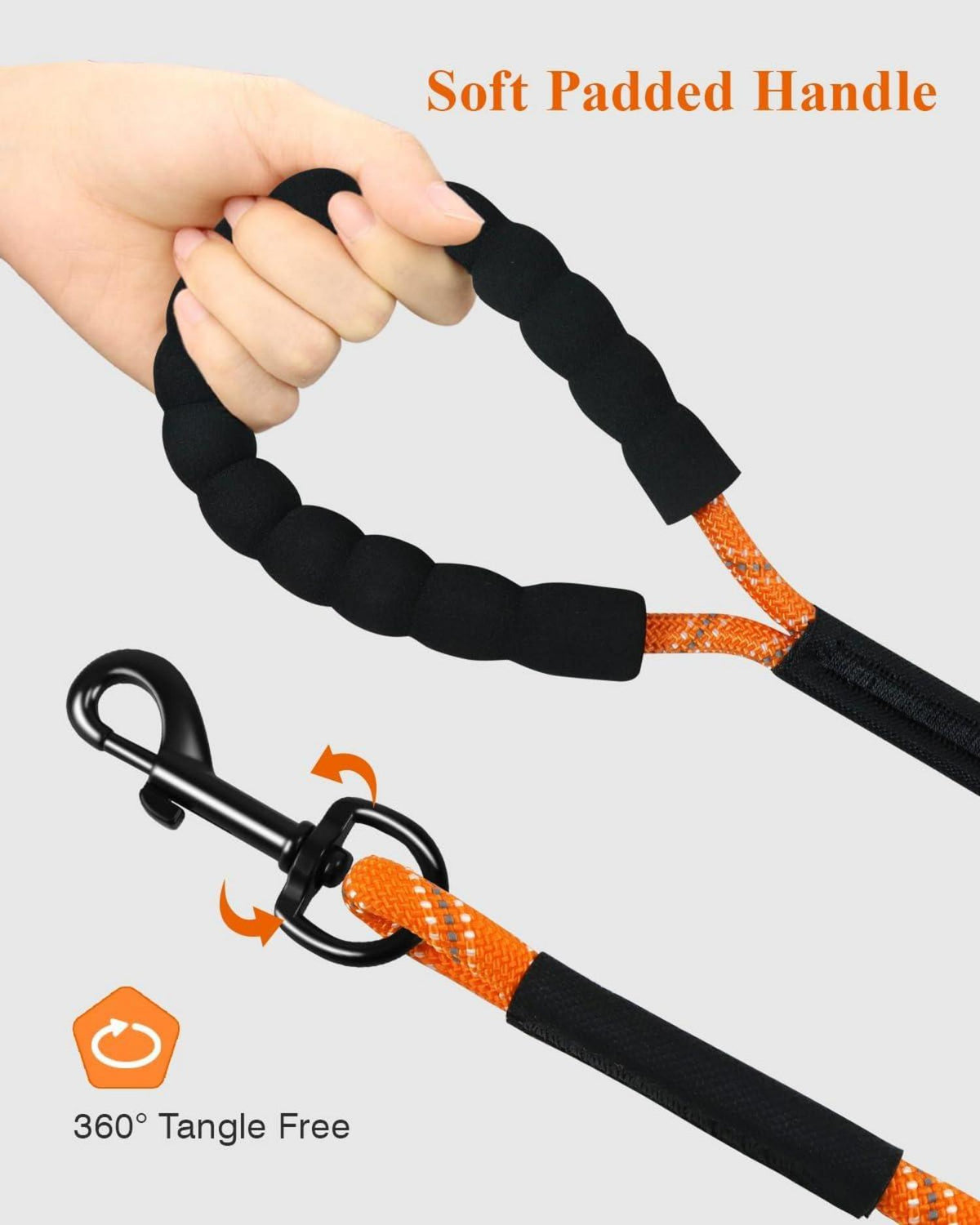Taglory Schleppleine 10m für Hunde Reflektierend Orange Gepolsterter Griff 8mm