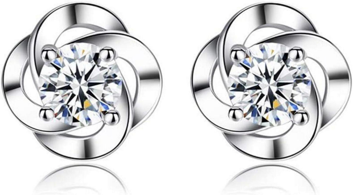 Klee Ohrstecker Silber 925 mit Zirkonia, Damen Ohrringe Stecker