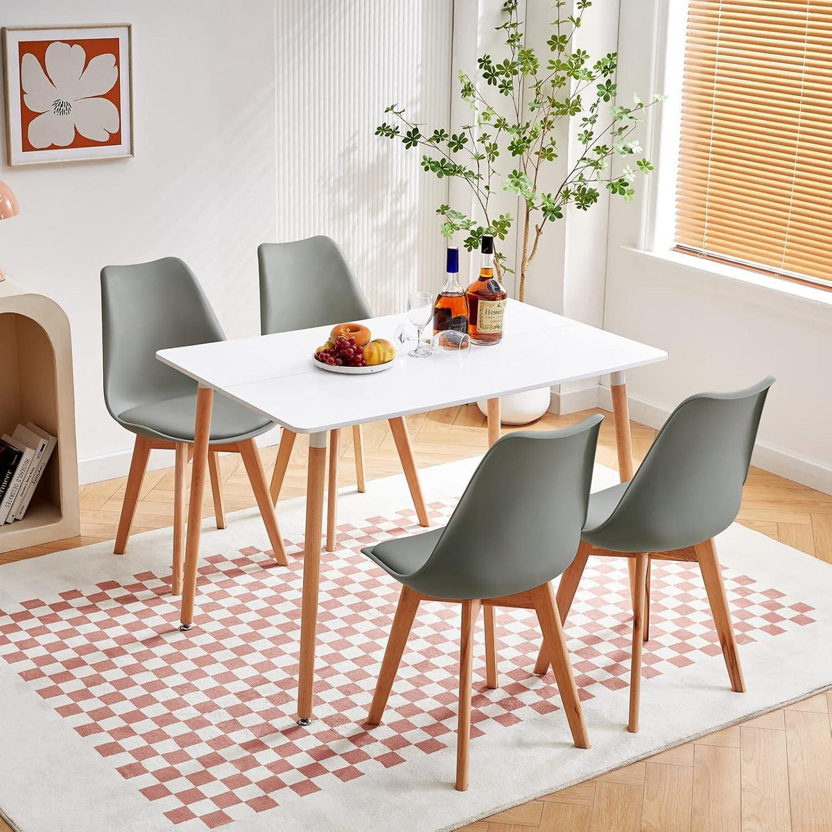 Esszimmergruppe Weiß & Grau | Esstisch + 4 Stühle