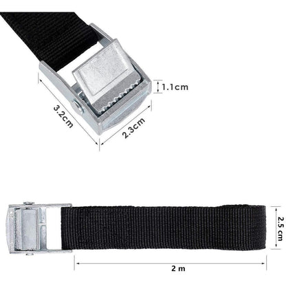 16 Spanngurte mit Klemmschloss – 2m, Schwarz, für Transport & Camping