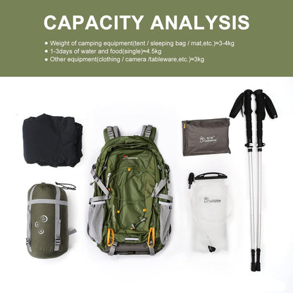 Trekkingrucksack 40L mit vielen Fächern, Armeegrün
