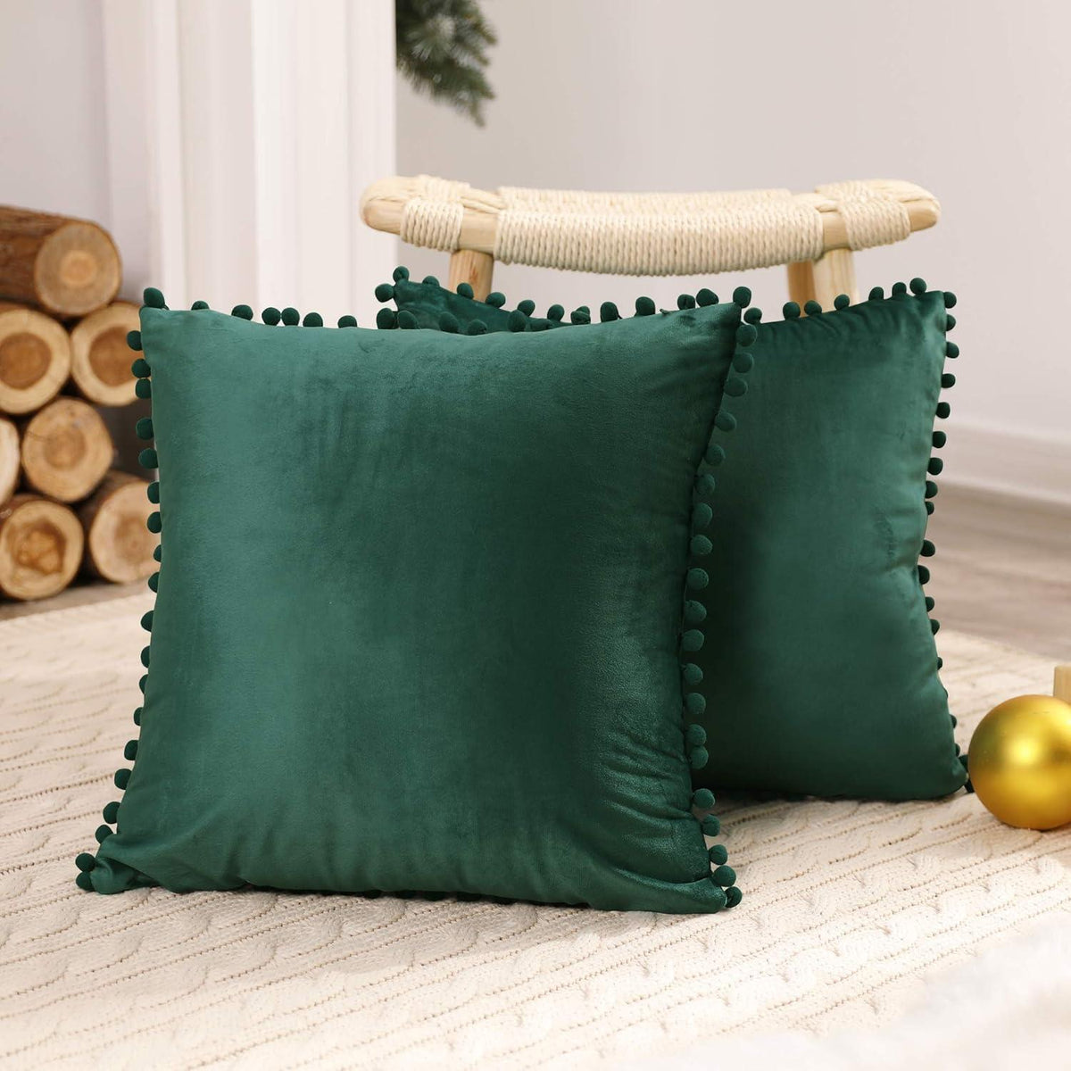 2er Set Kissenbezüge Weihnachten Tannengrün Samt 45x45cm