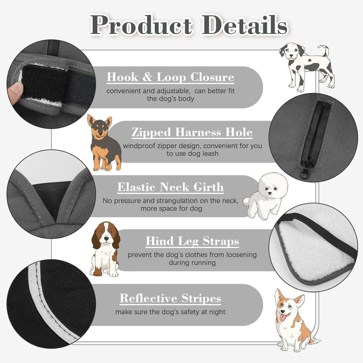 Leinwand Hundemantel Winterjacke Fleece Reflektierend Wasserdicht XS-3XL Grau