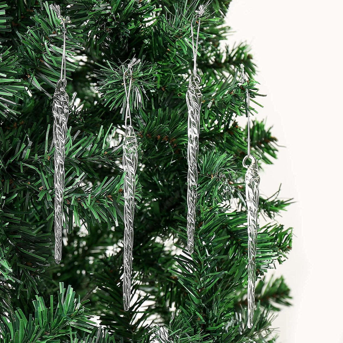 12er Set Glas Eiszapfen Christbaumschmuck 14cm transparent
