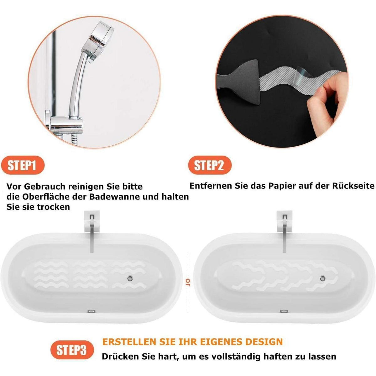 Anti-Rutsch Badewanne Aufkleber Set mit Schaber