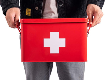 Medizin Box Metall Erste Hilfe Kasten Arzneischrank XXL Rot 32 * 19