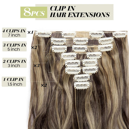Welliges Haarverlängerung Set Dunkelbraun & Aschblond 60cm