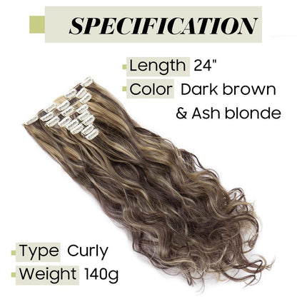 Welliges Haarverlängerung Set Dunkelbraun & Aschblond 60cm