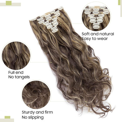 Welliges Haarverlängerung Set Dunkelbraun & Aschblond 60cm