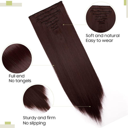 Weinrote Haarverlängerung Clip-In, 58cm, Voller Kopf