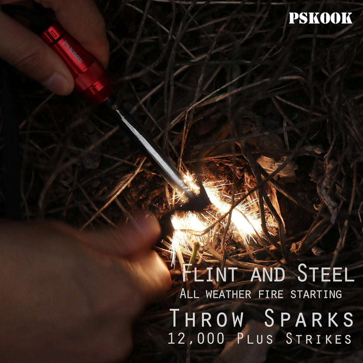 PSKOOK Survival Fire Starter Kit Premium Magnesium Ferrocium Rod Bushcraft Feuerstahl & Multitool