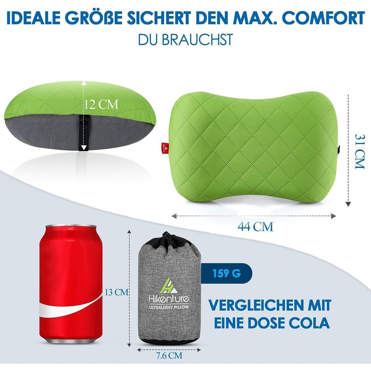 Aufblasbares Reisekissen mit abnehmbarem Bezug, Grün