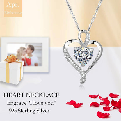 Silber Herz Kette Damen "I love you" Gravur & Geburtsstein