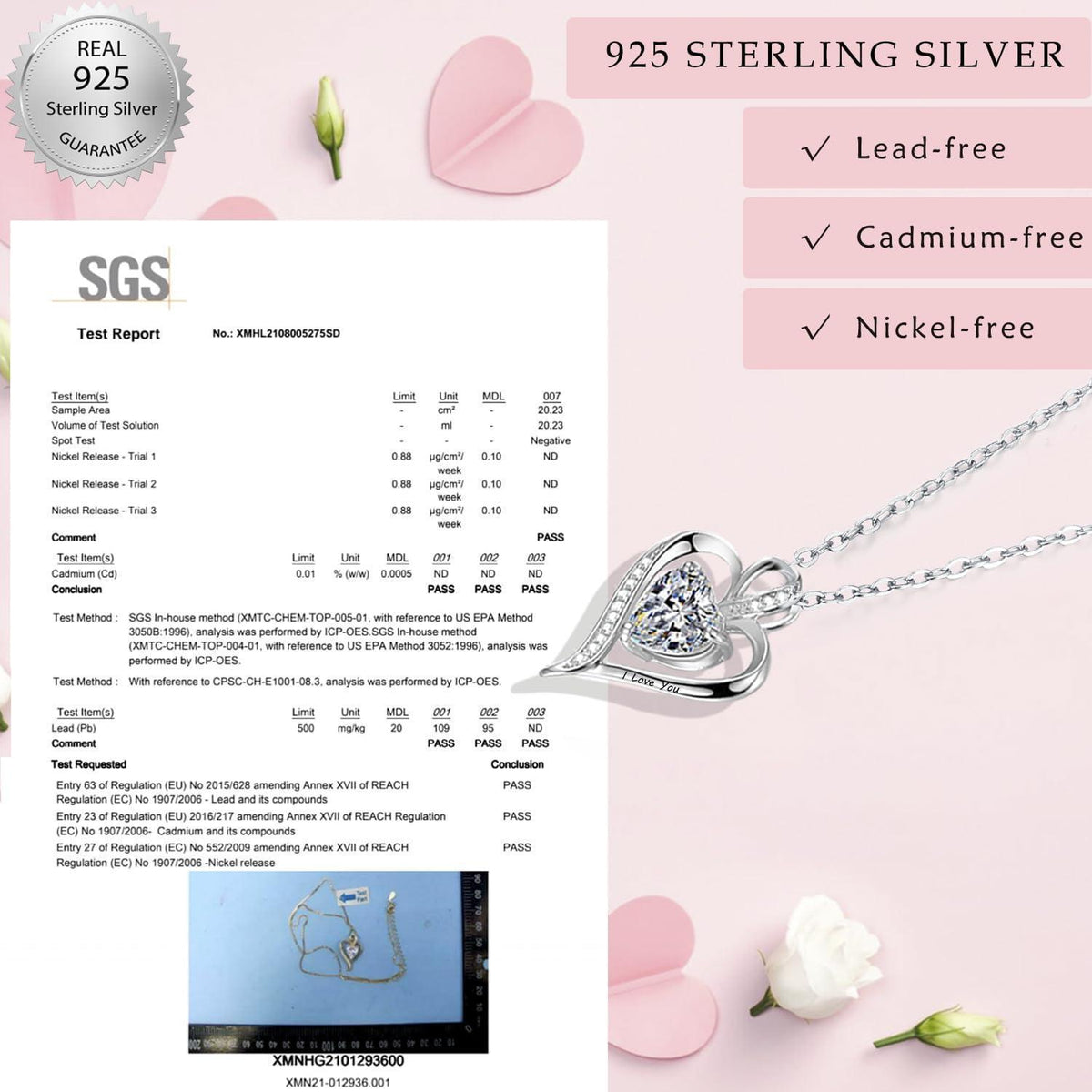 Silber Herz Kette Damen "I love you" Gravur & Geburtsstein