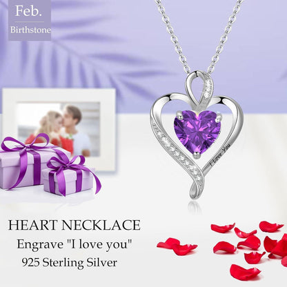 Silber Herz Kette Damen "I love you" Gravur & Geburtsstein