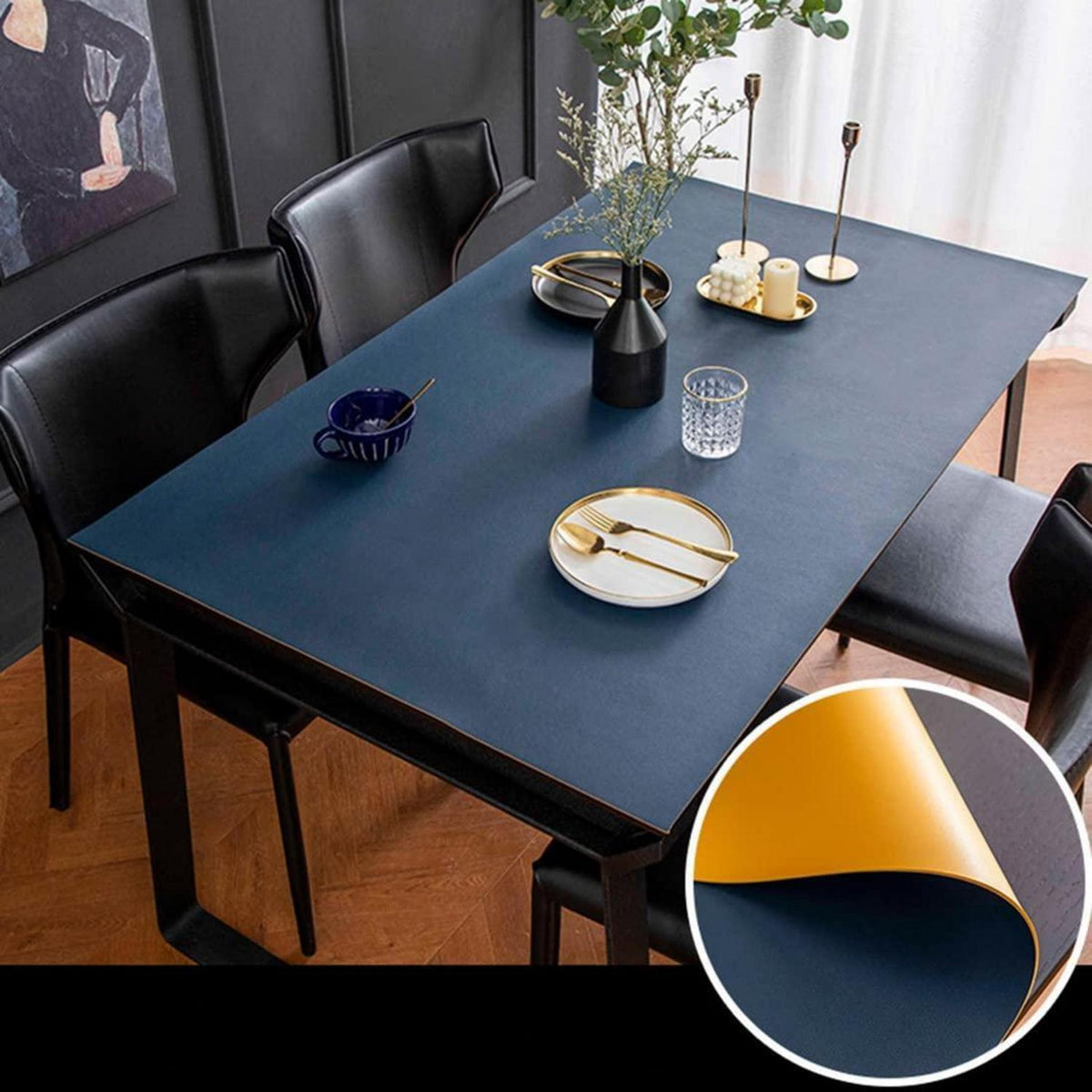 PU Tischdecke Wasserdicht Blau-Orange 90x180cm