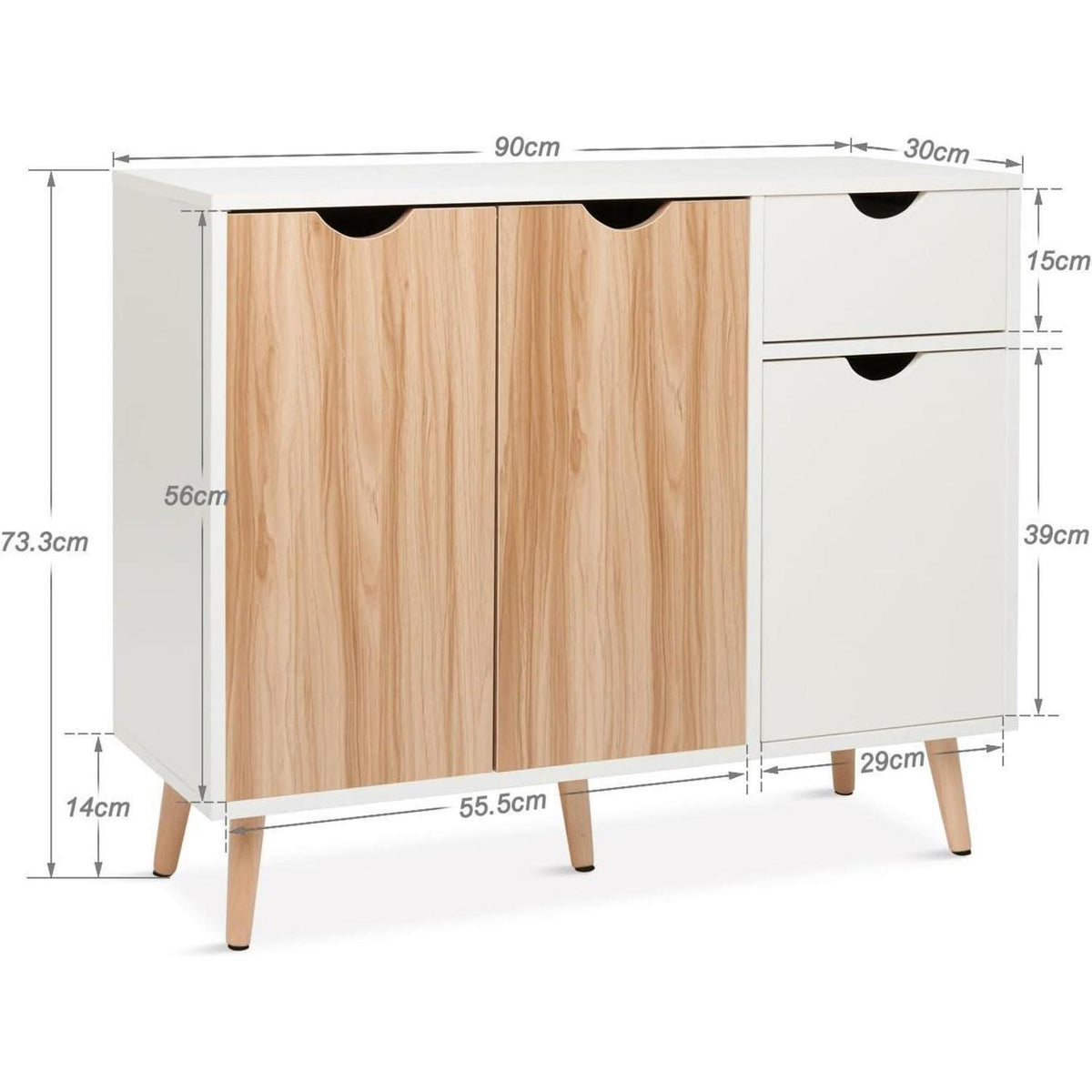Weißes Sideboard mit Schubladen – 90x30x74 cm