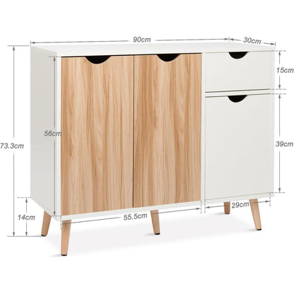 Weißes Sideboard mit Schubladen – 90x30x74 cm