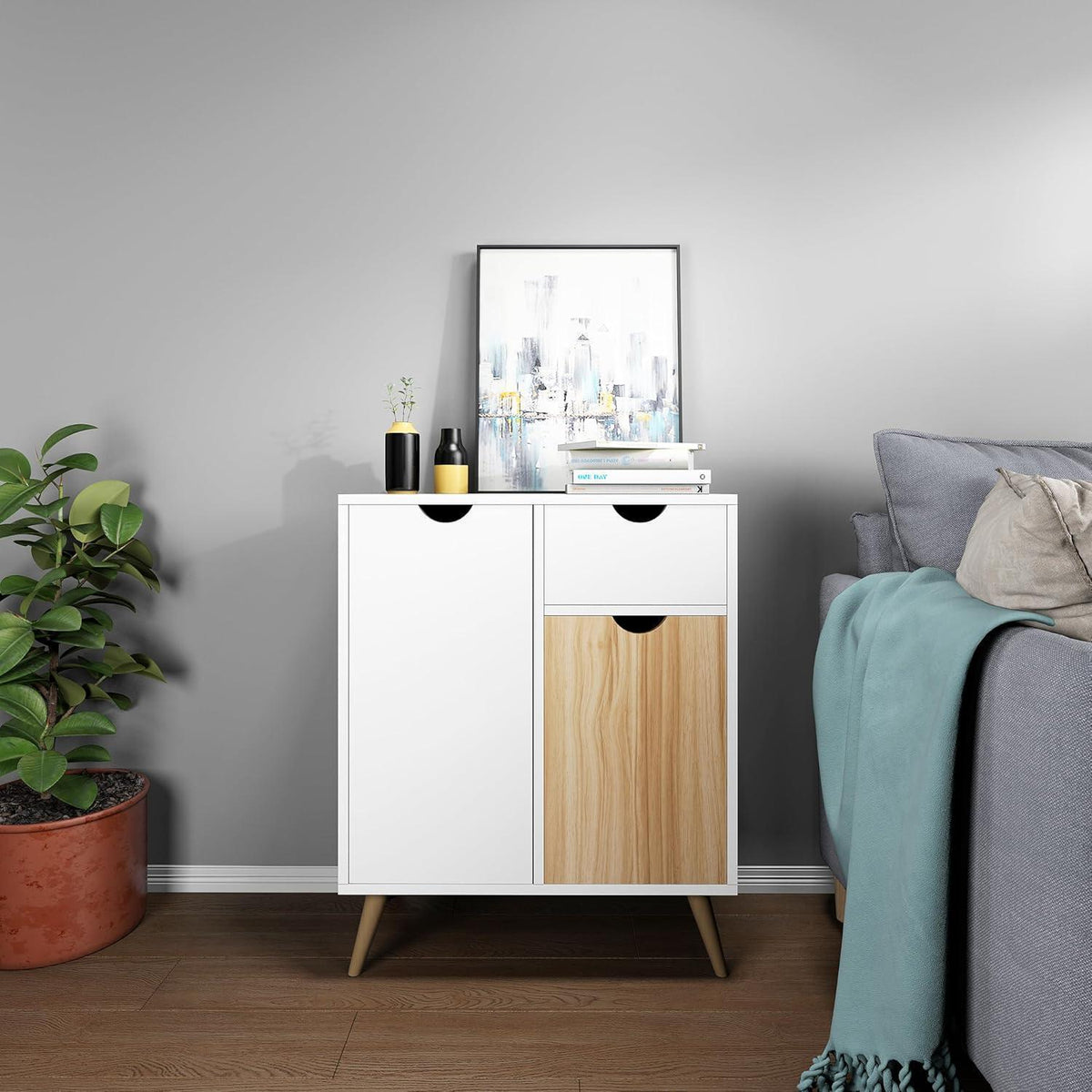 Weißes Sideboard mit Schublade & Türen – 60x30x73 cm