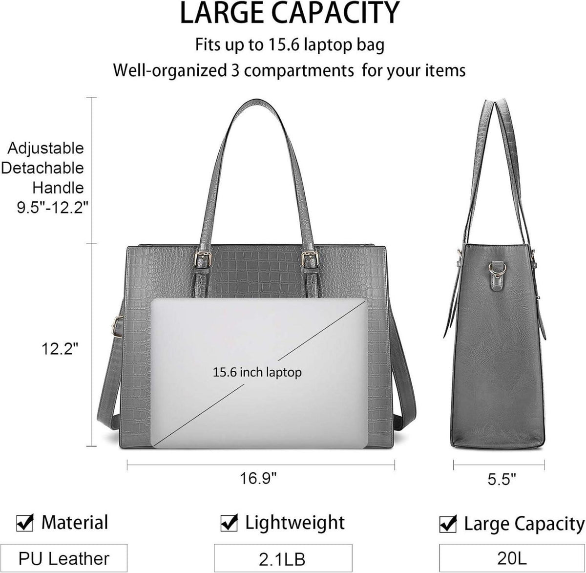 Lubardy Damen Handtasche Shopper Groß 15.6 Zoll Laptop PU