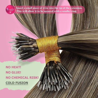 Echthaar Nano Ring Extensions Braun Karamellblond 50g