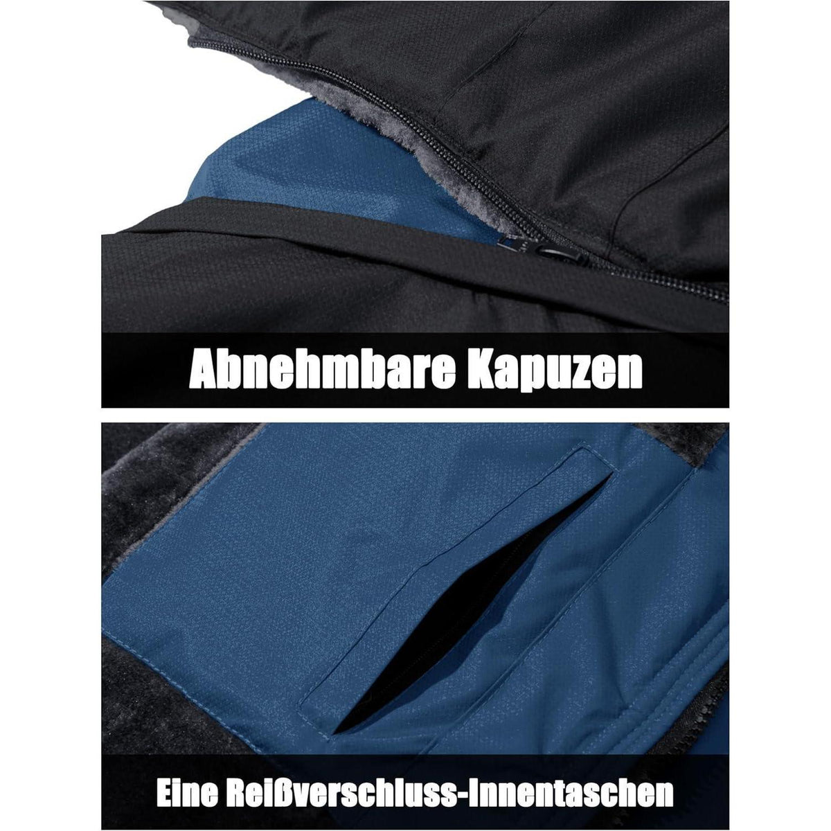 Herren Winter Skijacke Fleece Gefüttert Wasserdicht Winddicht Kuhblau