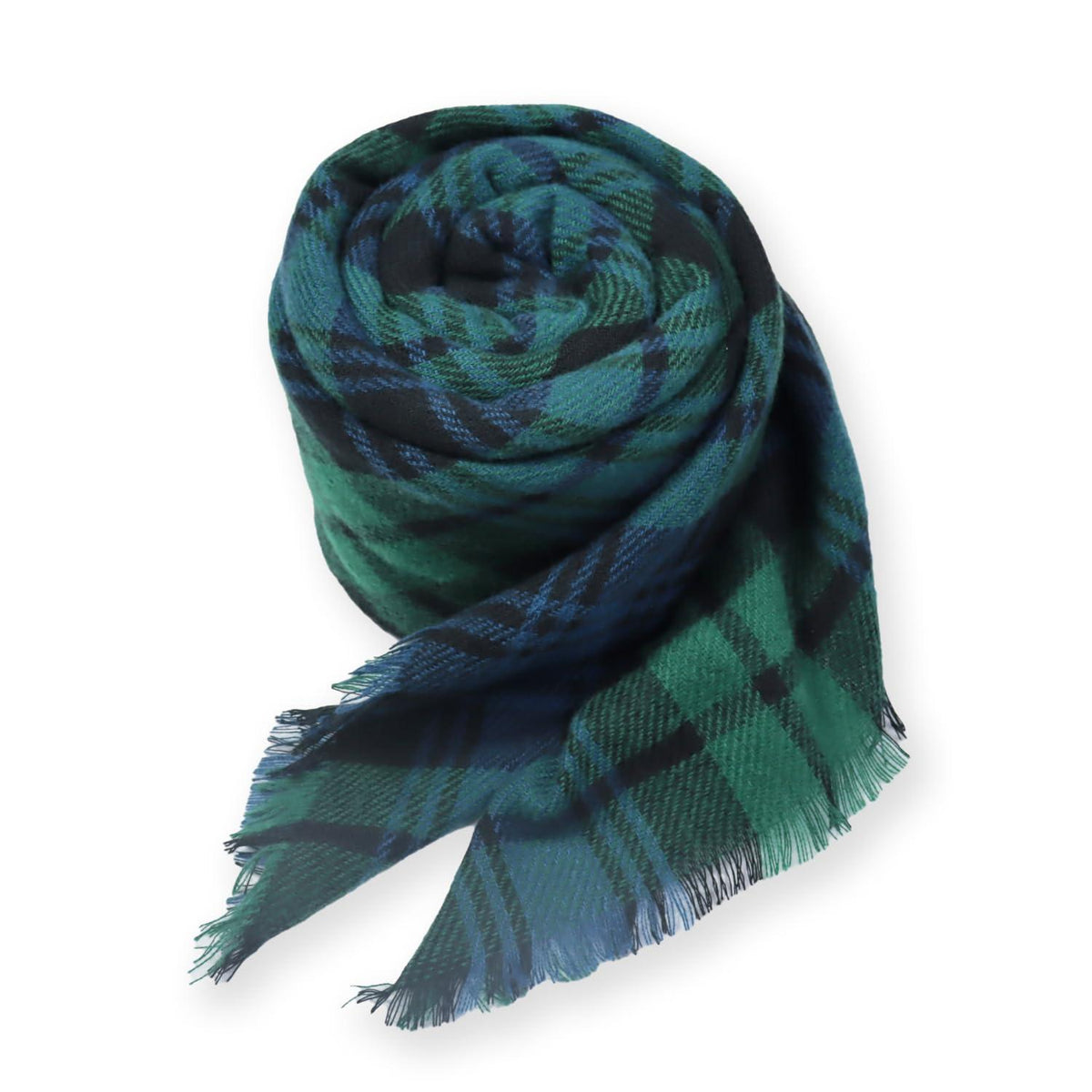 Schal Damen Karo Tartan Fransen Poncho Dunkelgrün