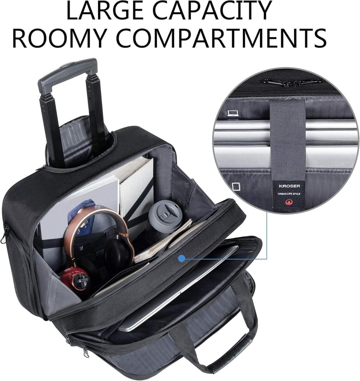 Rollender Business Trolley für 17,3 Zoll Laptop mit RFID Schwarz