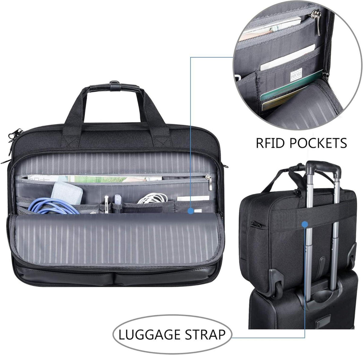 KROSER Business Trolley Handgepäck Koffer 17,3 Zoll Laptop wasserdicht Schwarz