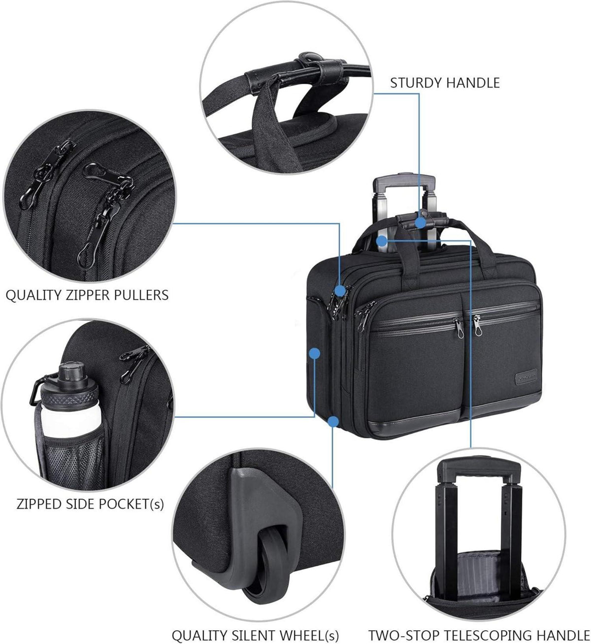 Handgepäck Trolley Koffer 17,3 Zoll Laptop Rolltasche RFID Schwarz