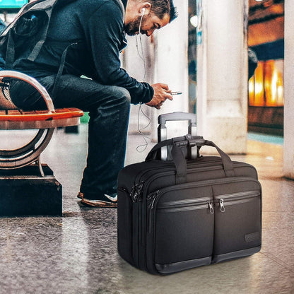 Handgepäck Trolley Koffer 17,3 Zoll Laptop Rolltasche RFID Schwarz