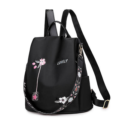 Wasserdichter Damen Rucksack Anti-Diebstahl Schulrucksack Blume Schwarz