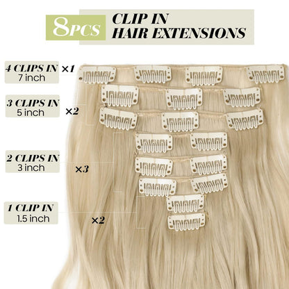 Welliges Haarverlängerung Set – 8-teilig, Blond, 43cm