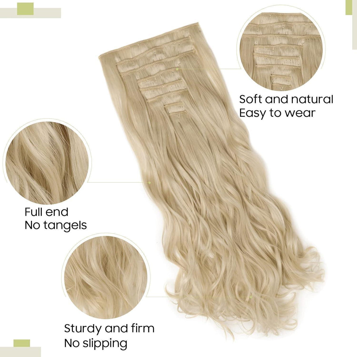 Welliges Haarverlängerung Set – 8-teilig, Blond, 43cm