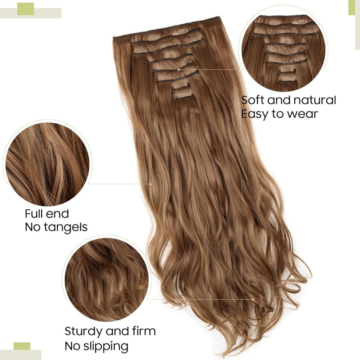 Welliges Haarverlängerung Set – Hellbraun, 43cm, 8-teilig