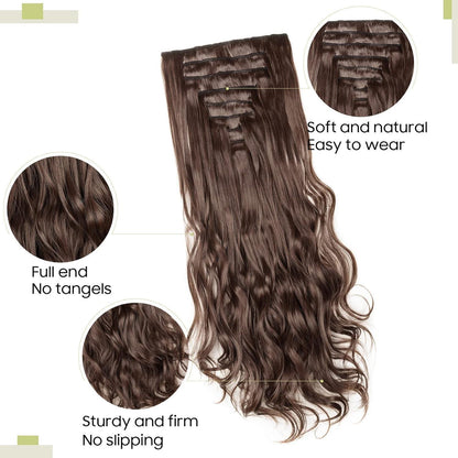 Gewellte Haarverlängerung 43cm Mittelbraun – 8-teiliges Set
