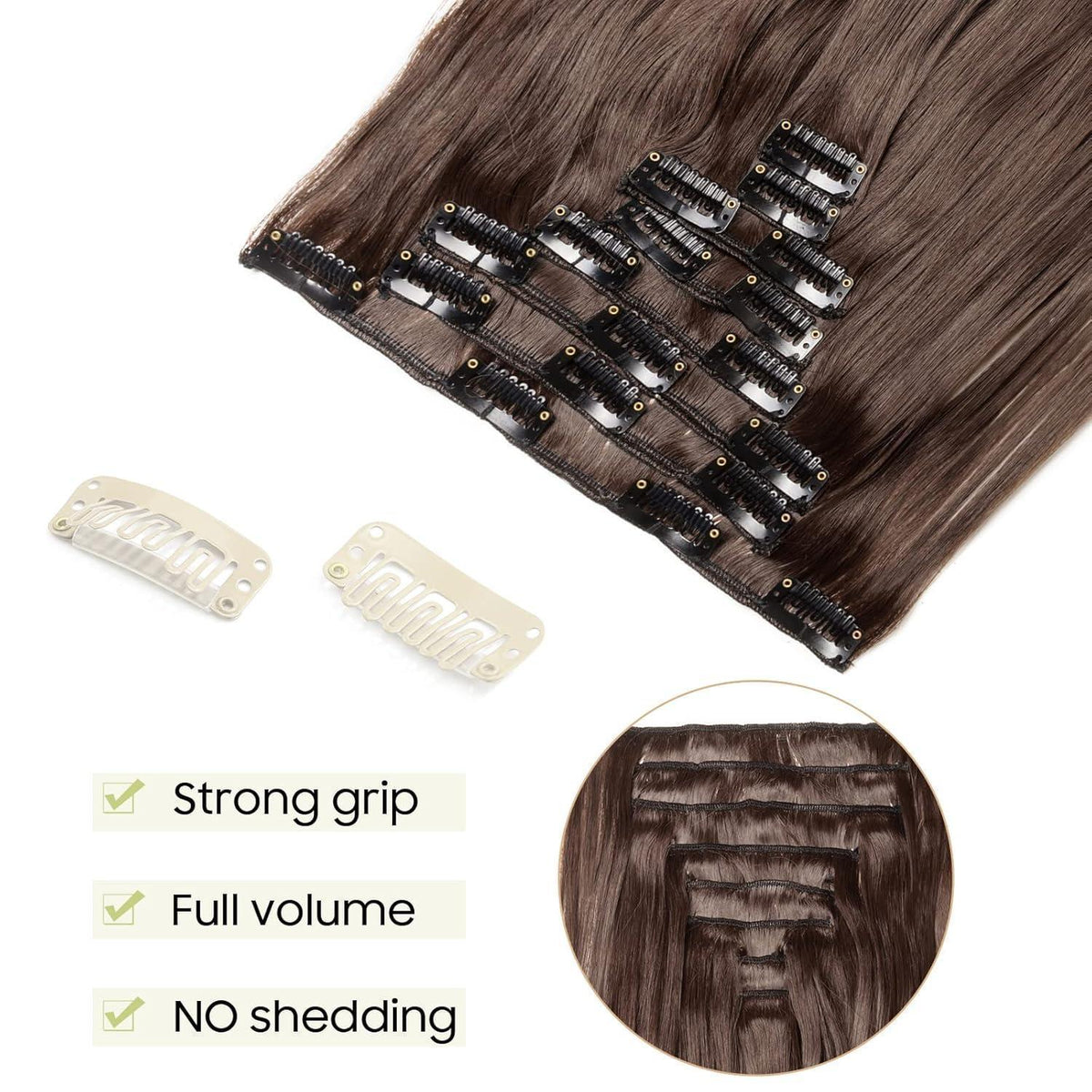 Gewellte Haarverlängerung 43cm Mittelbraun – 8-teiliges Set