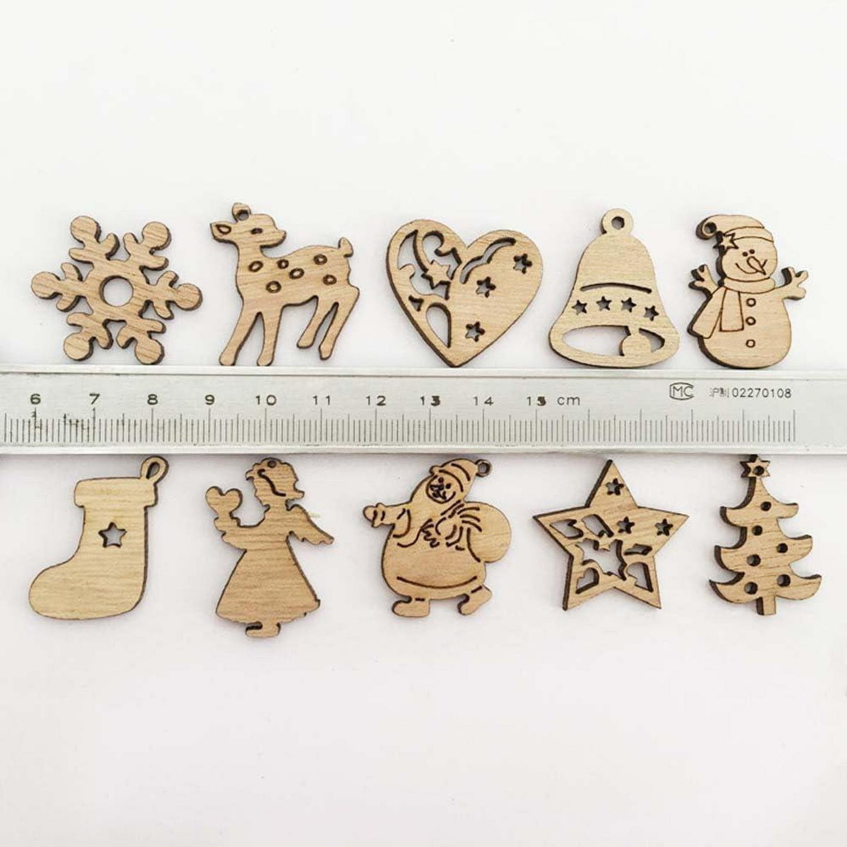 200 Mini Holzdekorationen Weihnachten – Schneeflocken & Weihnachtsmann